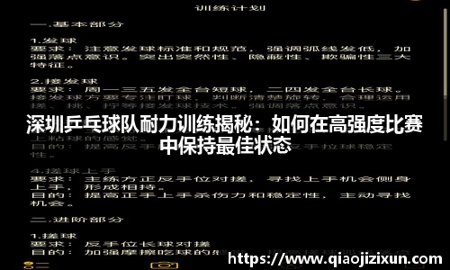深圳乒乓球队耐力训练揭秘：如何在高强度比赛中保持最佳状态